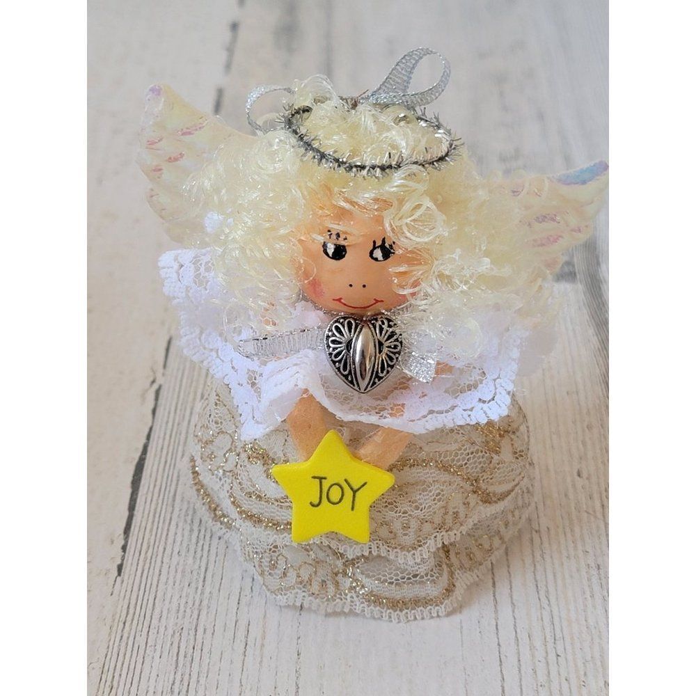 Joy angel halo heart ornament Xmas decor Bible cherub